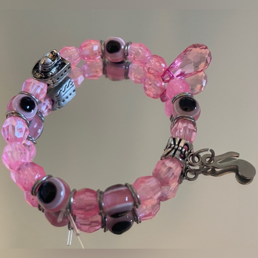 Pink handmade faux crystal evil eye bracelet